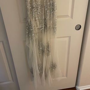 Formal dress, short underneath with long sequin tulle, spaghetti straps